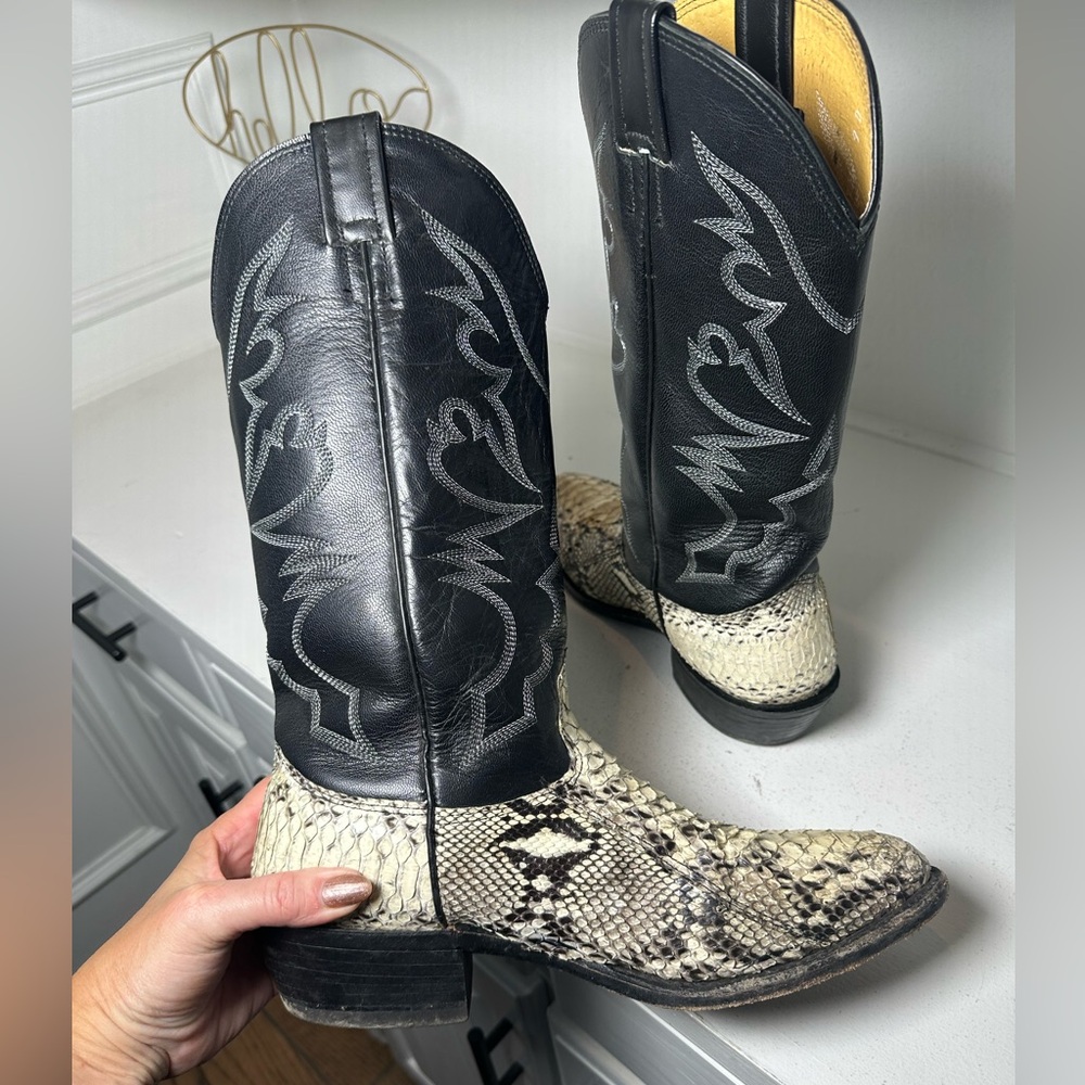 Cavender’s Snakeskin Cowboy Boots Men’s 9D Wmn 10 Exotic Western Black Python - Picture 6 of 9